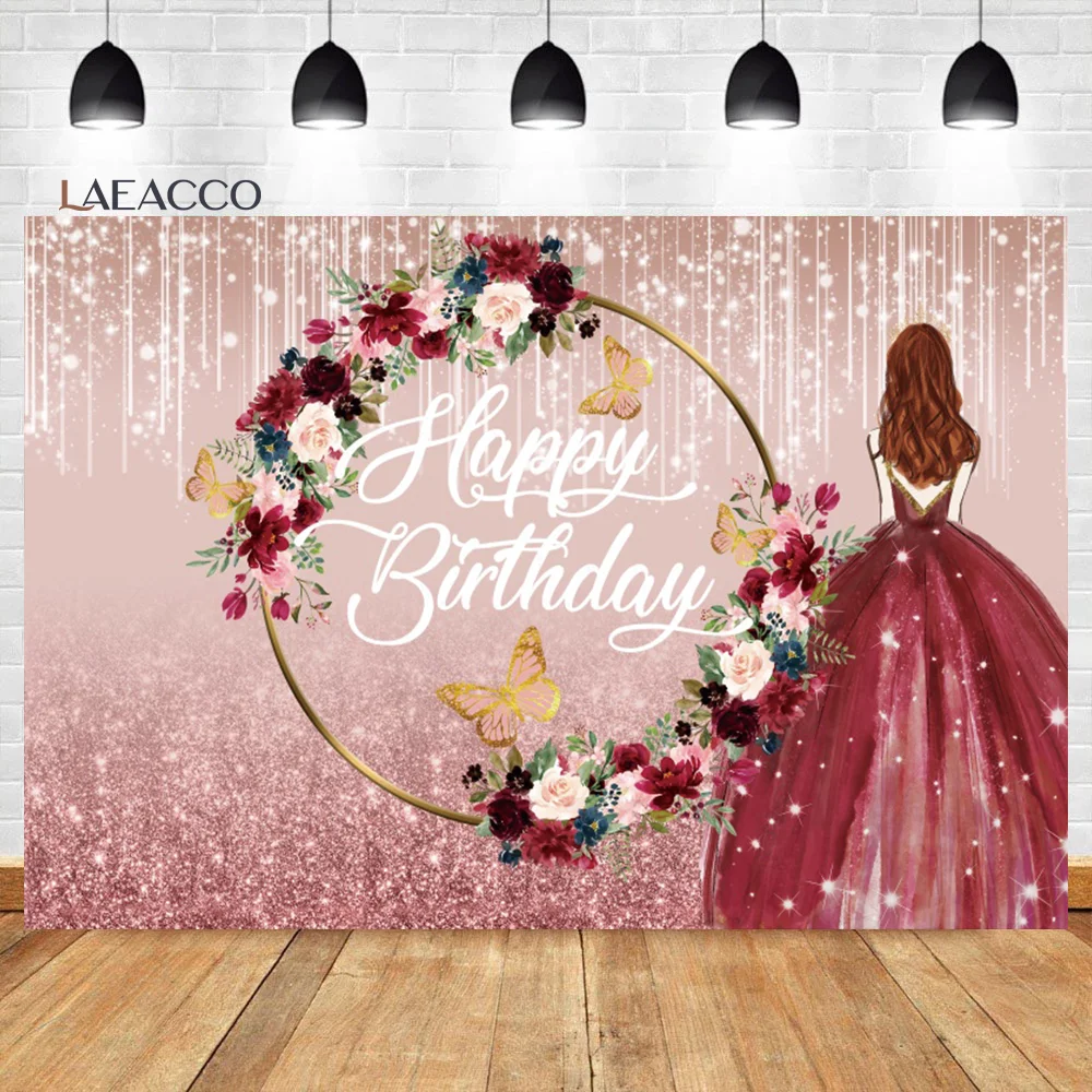 Happy 15 45 60 70 Birthday Photography Backdrops Black Golden Balloons Glitters Flower Celebration Party Custom Photo Background