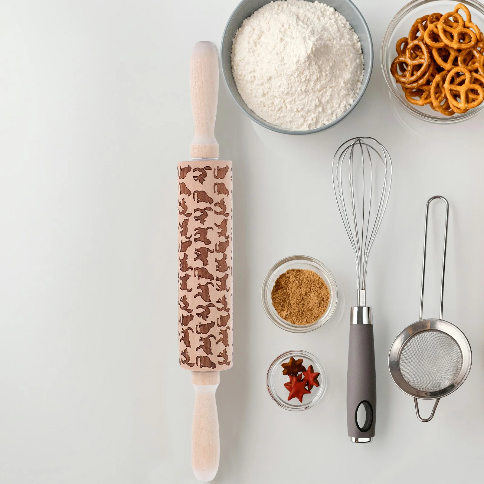 

Wooden Cat Pattern Baking Pins Non-Slip Handle Wood Rolling Pin For Dough Fondant Pastry Embossing Rolling Pin Kitchen