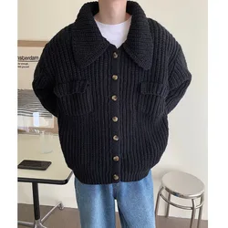 Winter Thick Cardigan Sweater Men Warm Fashion Short Sweater Coat Men Korean Loose Lapel Sweater Cardigan Mens Jumper Clothes