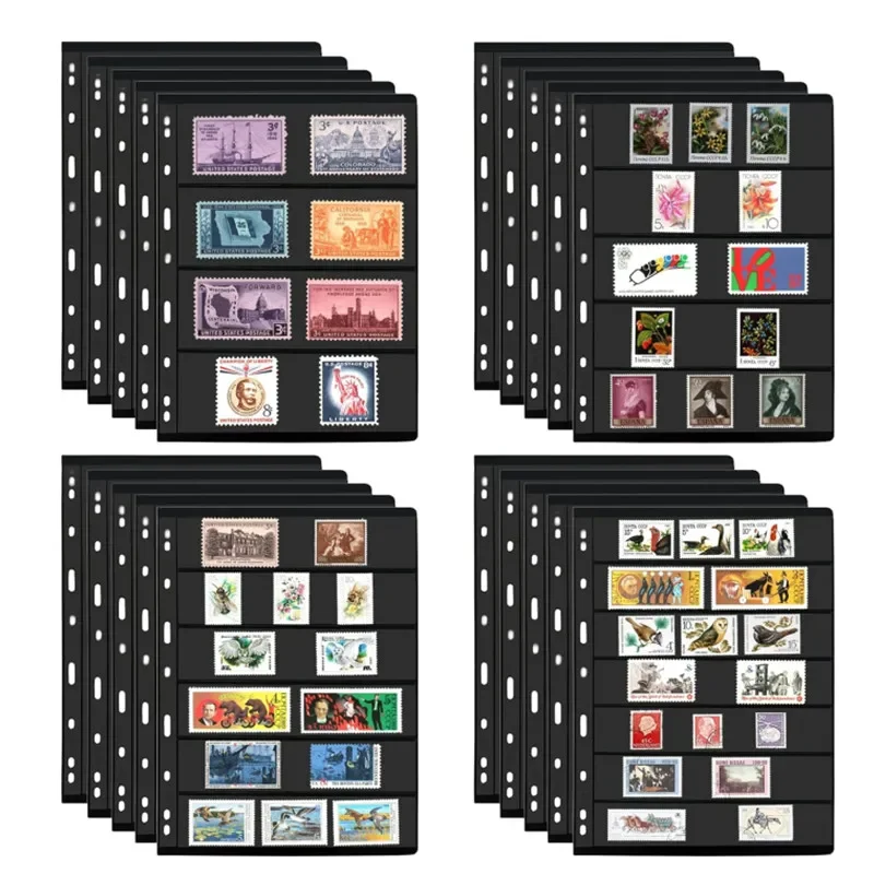 

9-Hole 10Pcs Stamp Pages for Stamp Album Binder Stamp Collecting Albums Collection of Banknotes PVC Loose-leaf 12 Models