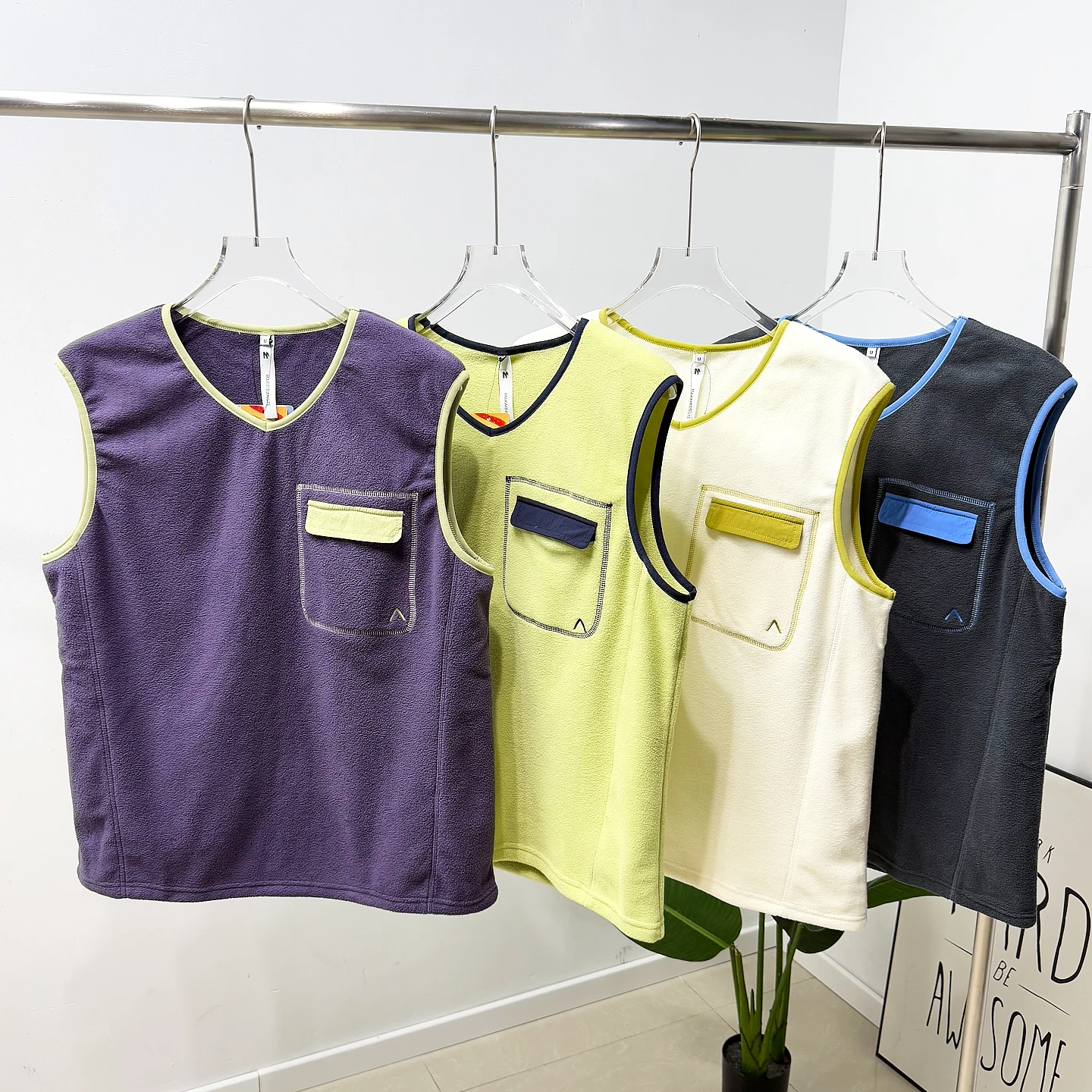 

ex Warm Fce Vest Outdoor Autumn Winter Clothes Couple Matching Loose Fit V-Ne Hooded Sweatirt Sle Casual Wear