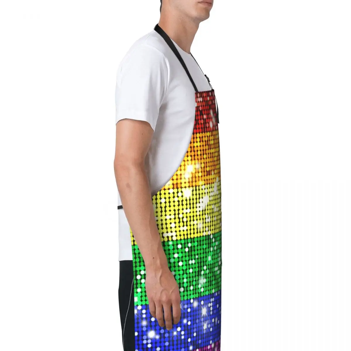 فو بريق قوس قزح فخر العلم LGBT مثلي الجنس مثليه مآزر الشيف الطبخ المطبخ Tablier أكمام مريلة تنظيف المطبخ بينافور #6