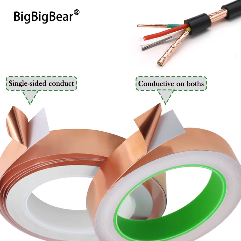 1/3/5Rolls Copper Foil Tape Adhesive Conductive 5/6/8/10/12/15/20/25~50mm Single/Double Sided 20m/roll Electrical Repair Tapes