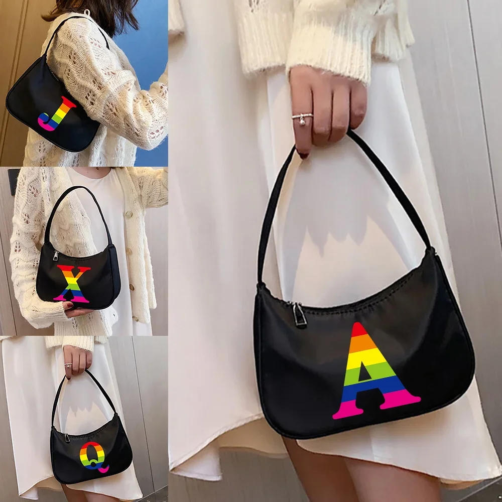 

Tote Bag Women Bags Armpit Shoulder Bag Small Purse Underarm Bags Clutch Hobos Rainbow Letter Pattern Series Handbags