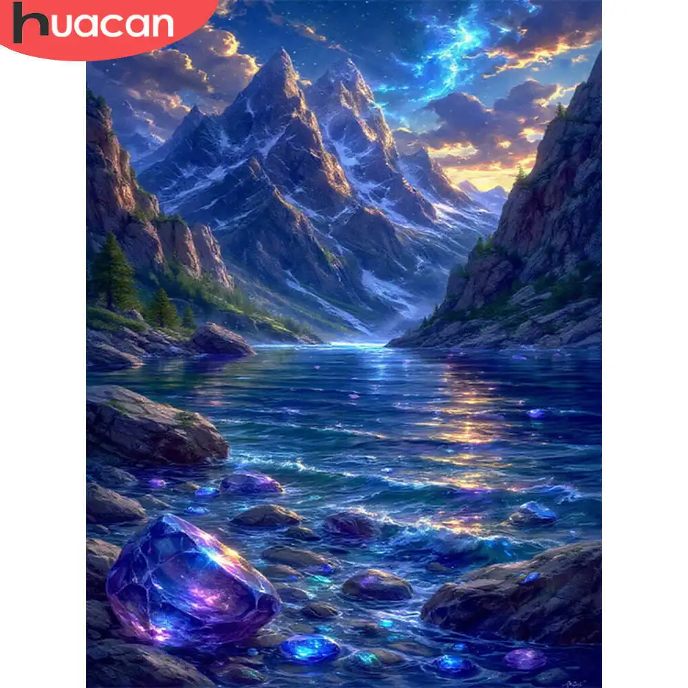 Huacan Diamant-Gemälde, Berglandschaft, Meer, Stickerei, Diamant-Mosaik, Fantasy-Strasssteine, Heimdekoration