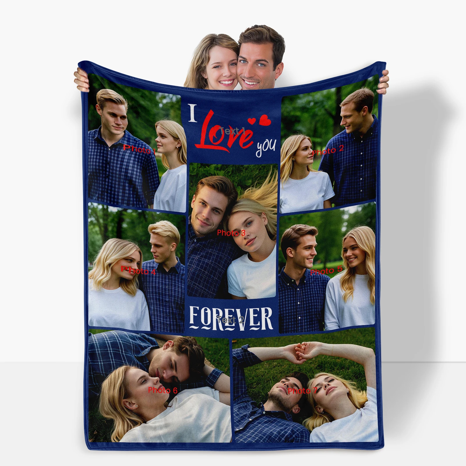 Valentine'S Flannel Blanket With Seven Custom Images And Two Sweet Texts For Couples To Celebrate Their Journey Together