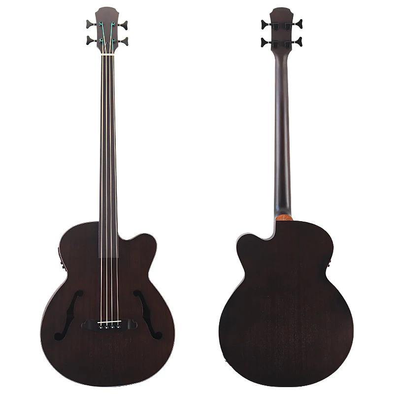 43 inch Jumbo bass acoustic bass guitar F hole full flame OAK fretless 4 string bass guitar with EQ electric acoustic gutiar