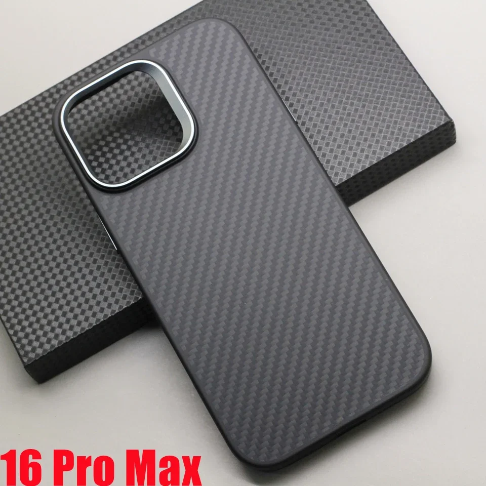 Genuine Carbon Fiber Magsafe Case for iPhone 16 Pro Max 15Pro Aramid Fiber TPU Soft Frame Armor Shockproof Magnetic Back Cover