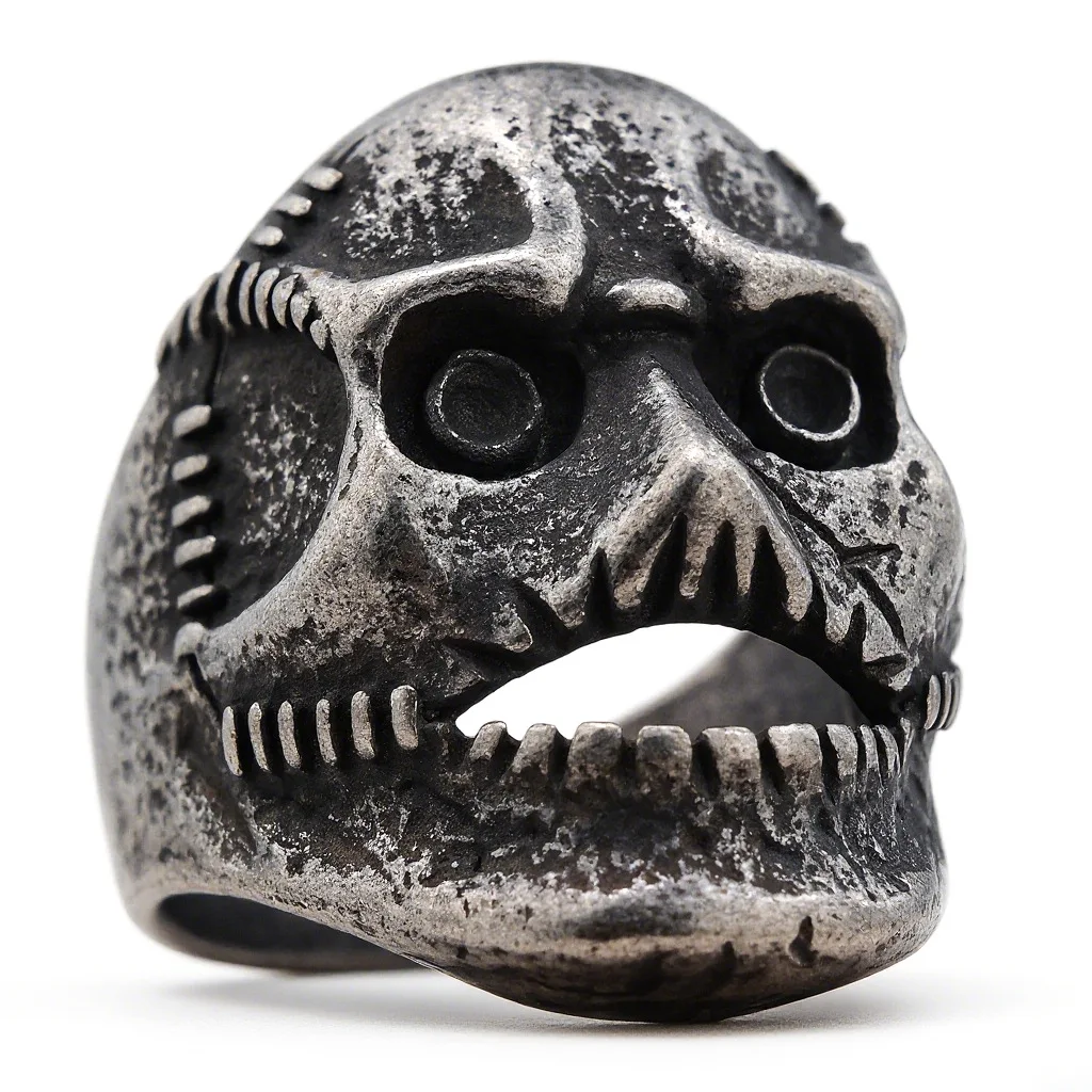 

AETEEY Skull Titanium Steel Ring Vintage Distressed Gothic Rock Men's Retro Openwork Band