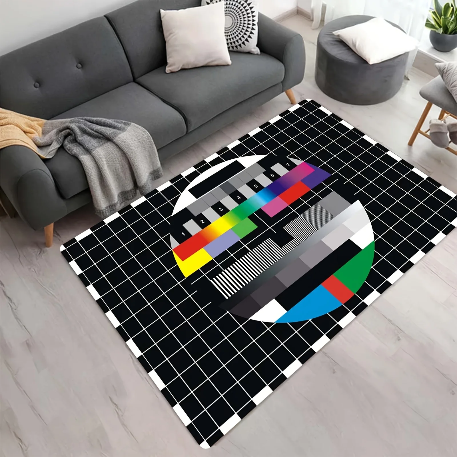 Vintage TV test pattern Flannel-printed floor mats are slip-resistant Suitable for living room bedroom terrace garden carpets