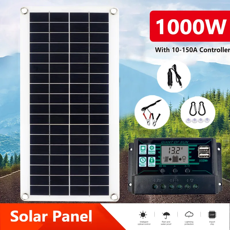 

1000 Вт комплект солнечной панели 12 В солнечная батарея 10 А-а Контроллер заряда солнечная панель внешний аккумулятор для телефона кемпинга RV автомобиля MP3 PAD Outdoor