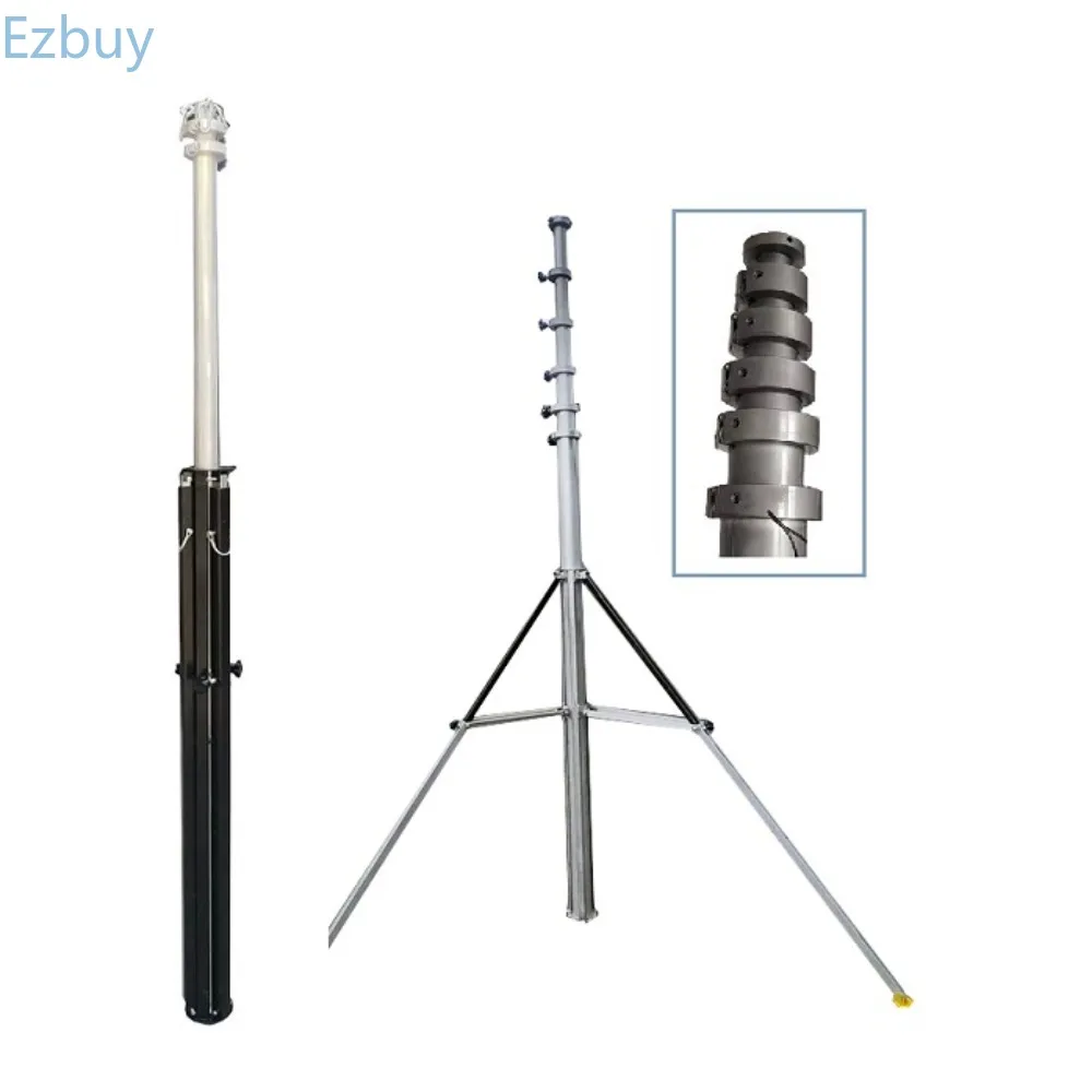 Small Lightweight Fast Extension Yagi Antenna 10m 33ft Foldable Telescopic Tripod Aluminum Push Up Telescopic Mast