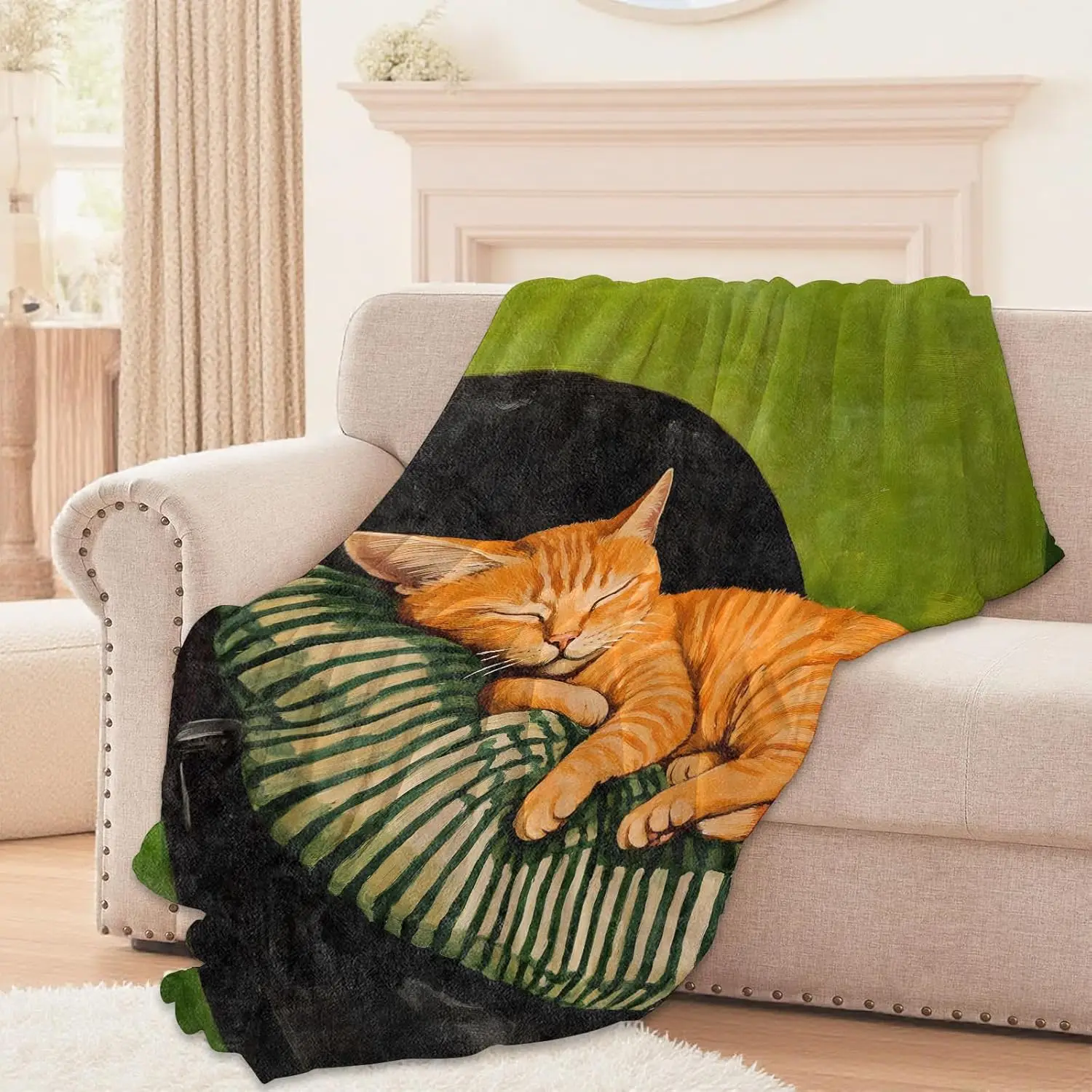 Nap Cat Blanket,Lightweight Comfy Peaceful Sleeping Kitten Blankets for Couch Sofa Bedroom,Soft Plush Travel Flannel Tabby Theme