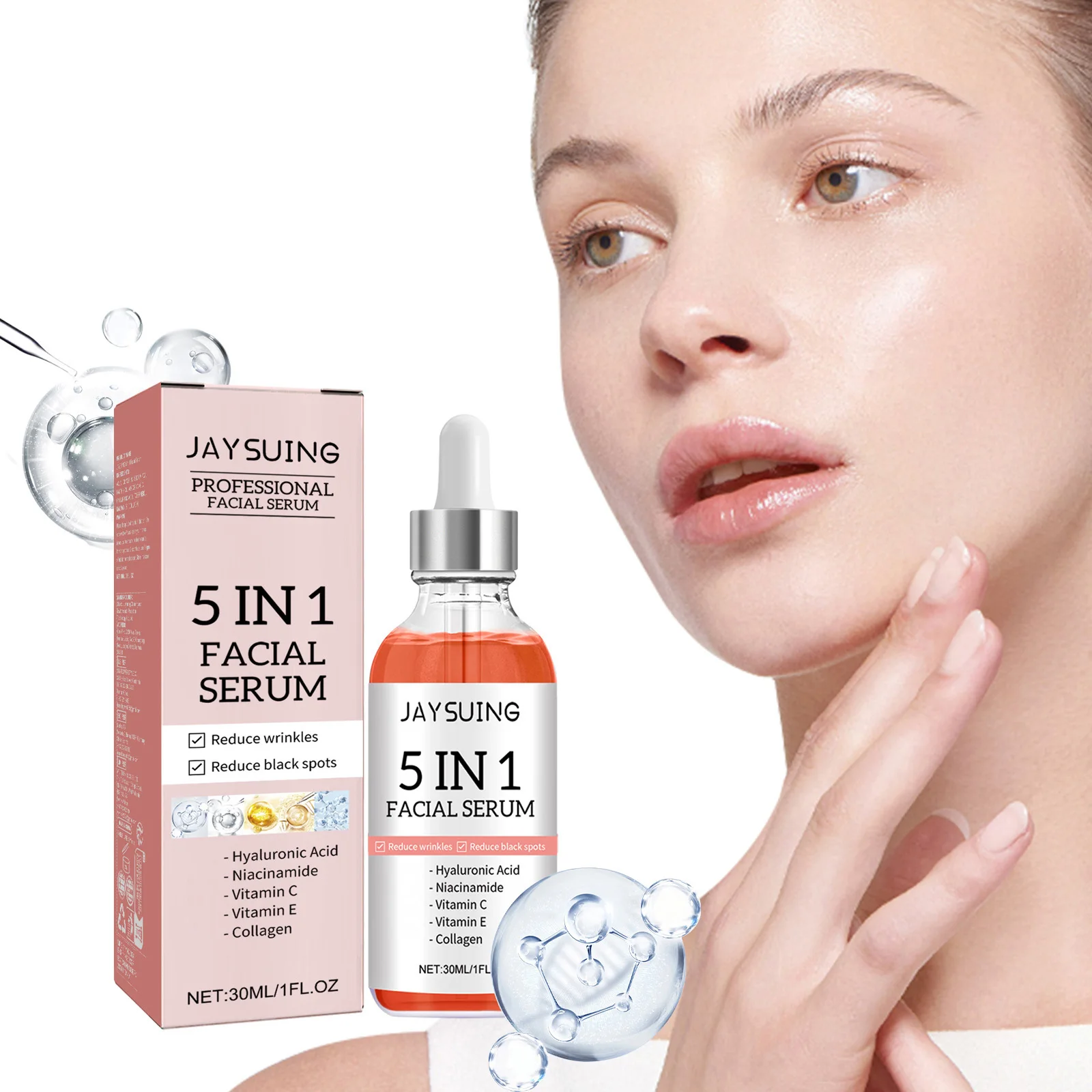 

5 In 1 Facial Serum Firming Skin Fade Fine Lines Shrink Pores Moisturizing Brightning Vitamin C Hyaluronic Acid Face Serum