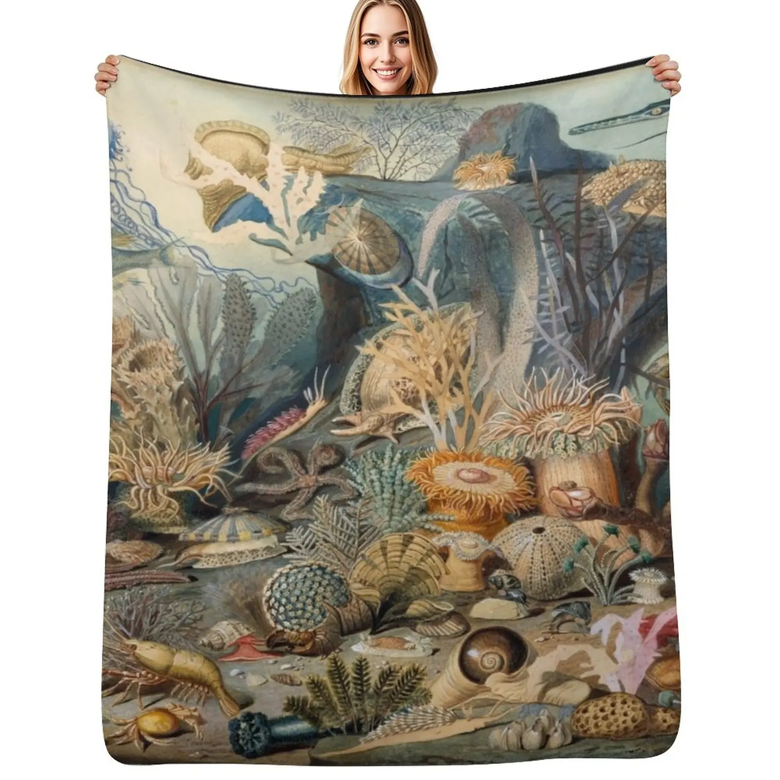 Ocean Life, Artistic Ocean Art, Diver Enthusiast-Scuba Diving Throw Blanket Soft Big Soft Plush Plaid Furry Blankets