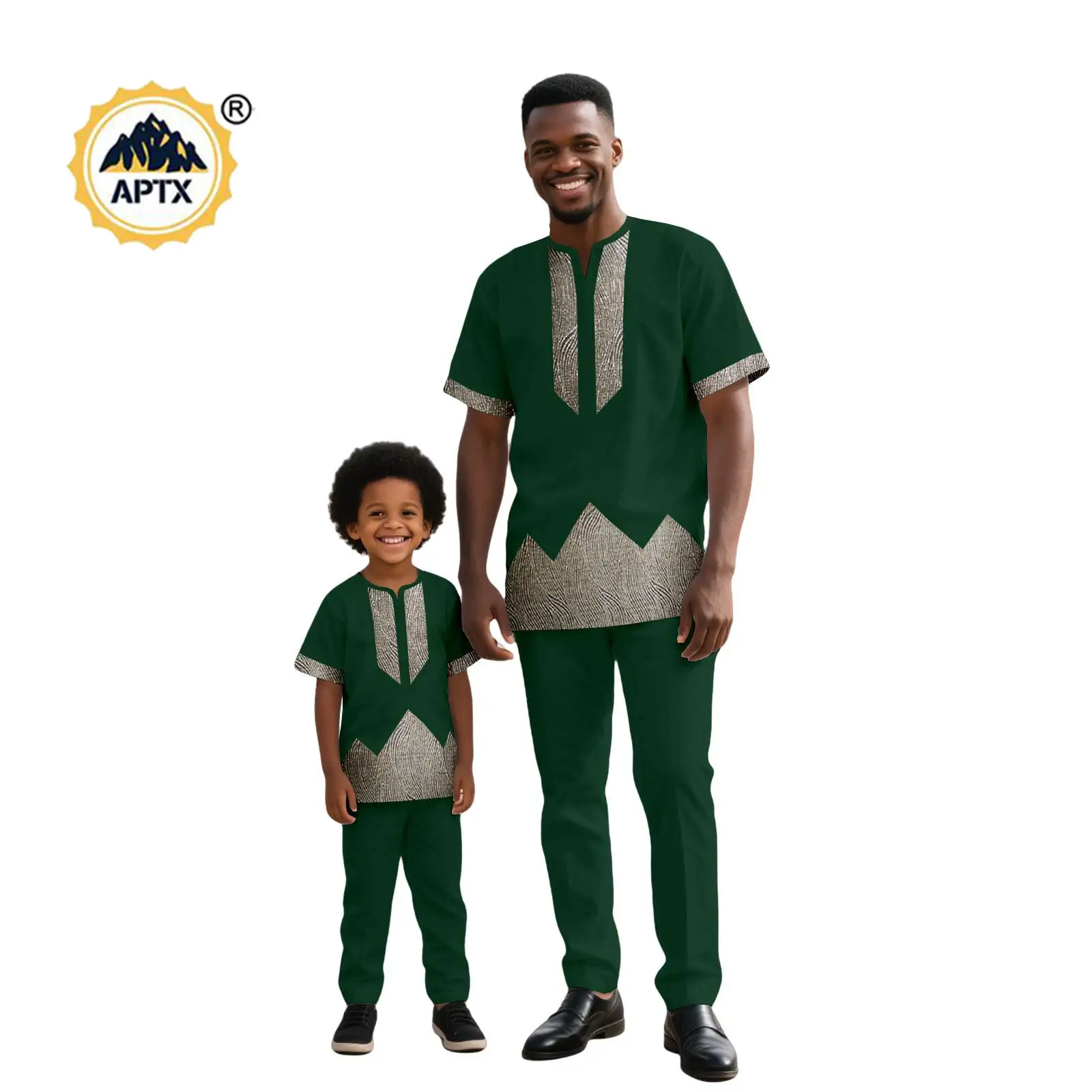 African Clothes for Family Dashiki Men Outfits Sequined Top Shirt and Pant Sets Bazin Riche Father and Son Outwear 25F020
