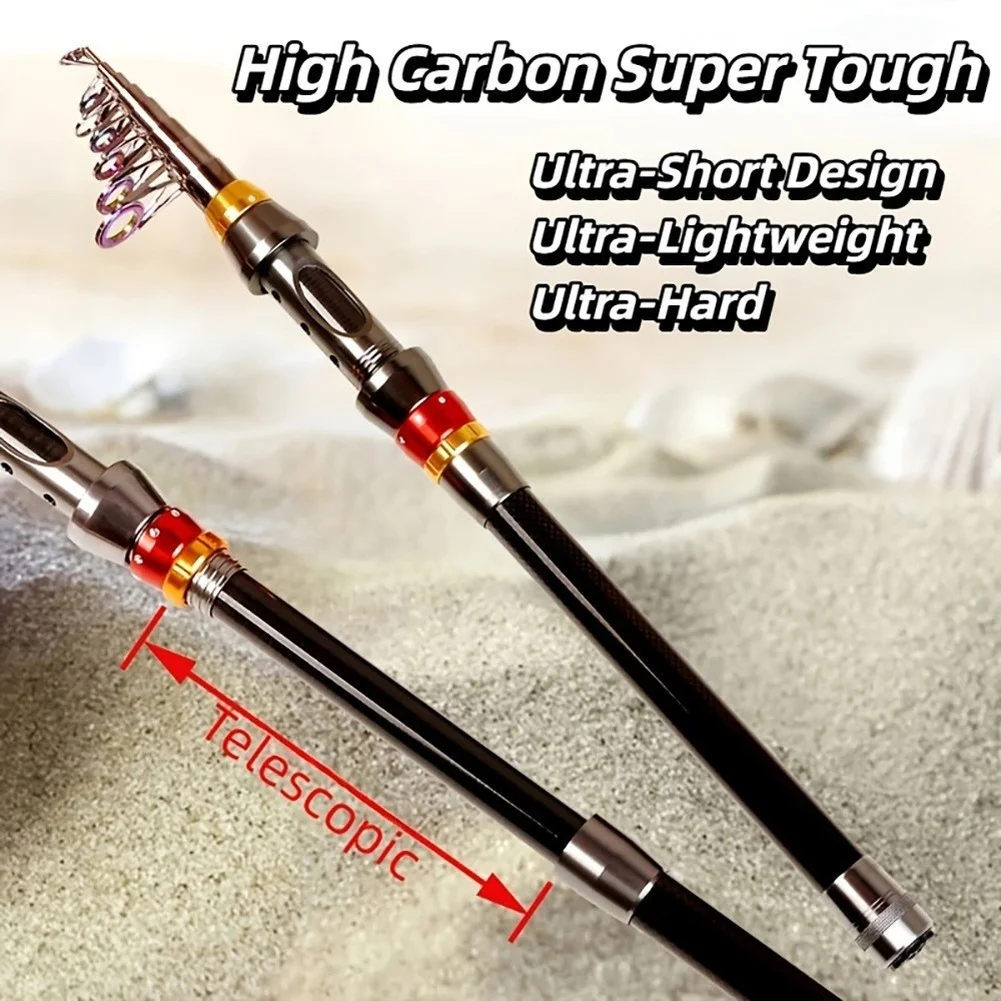 Carbon Fishing Rod Built for Mobility Featuring 7-10 Stage Collapse Smooth Line Flow and Reinforced Metal Butt Stability