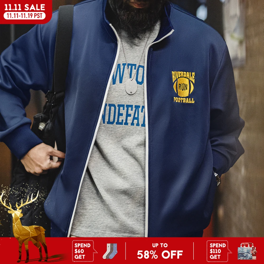 

Мужская весенняя повседневная куртка Maden в студенческом стиле с цветными блоками и вышивкой, свободное пальто с воротником-стойкой, кардиган с капюшоном в стиле ретро на молнии