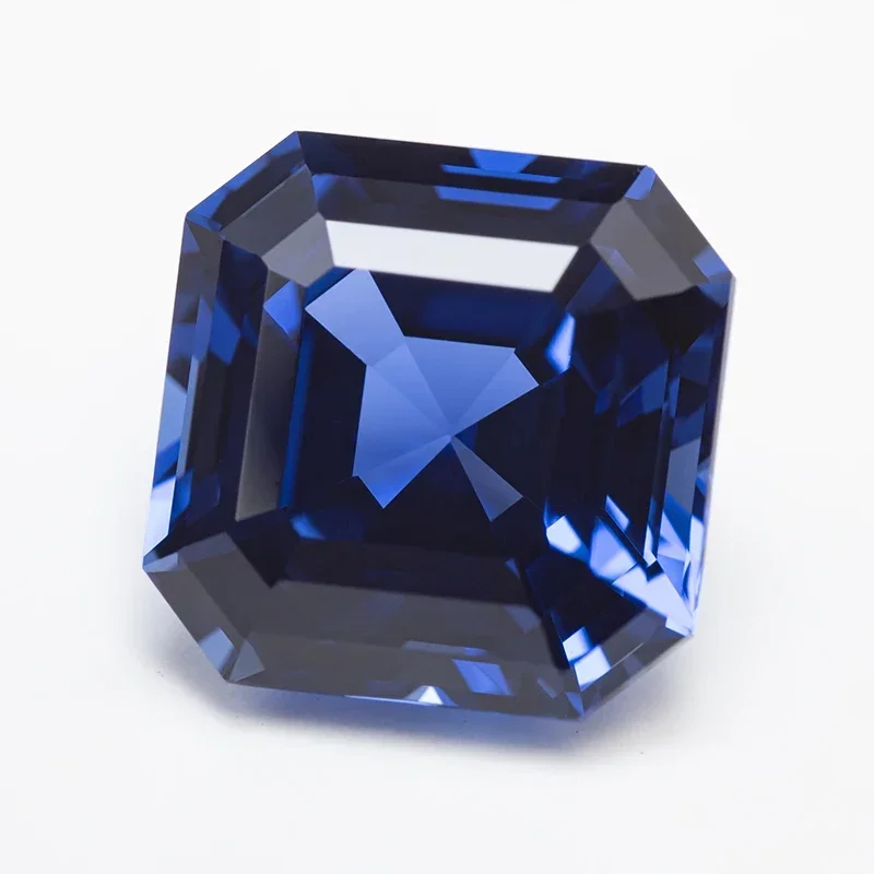 Lab Grown Sapphire Royal Blue Color Square Asscher Cut  VVS1 Charms DIY for Jewelry Making Material Selectable AGL Certificate