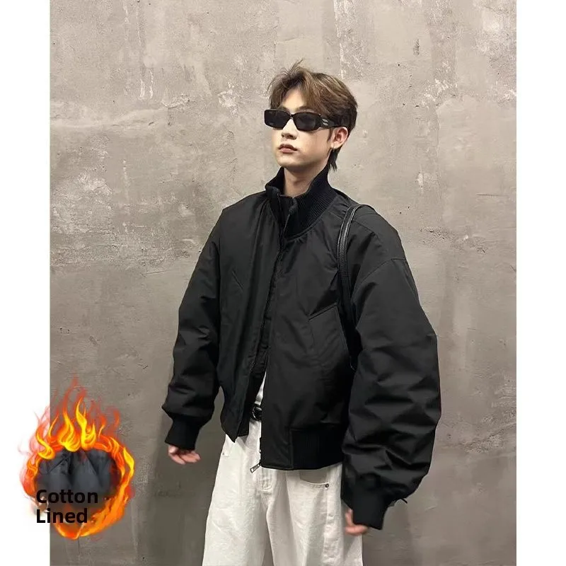 

Мужская хлопковая куртка свободного кроя в американском стиле, цвет хаки, для осени и зимы, модная повседневная верхняя одежда с воротником-стойкой