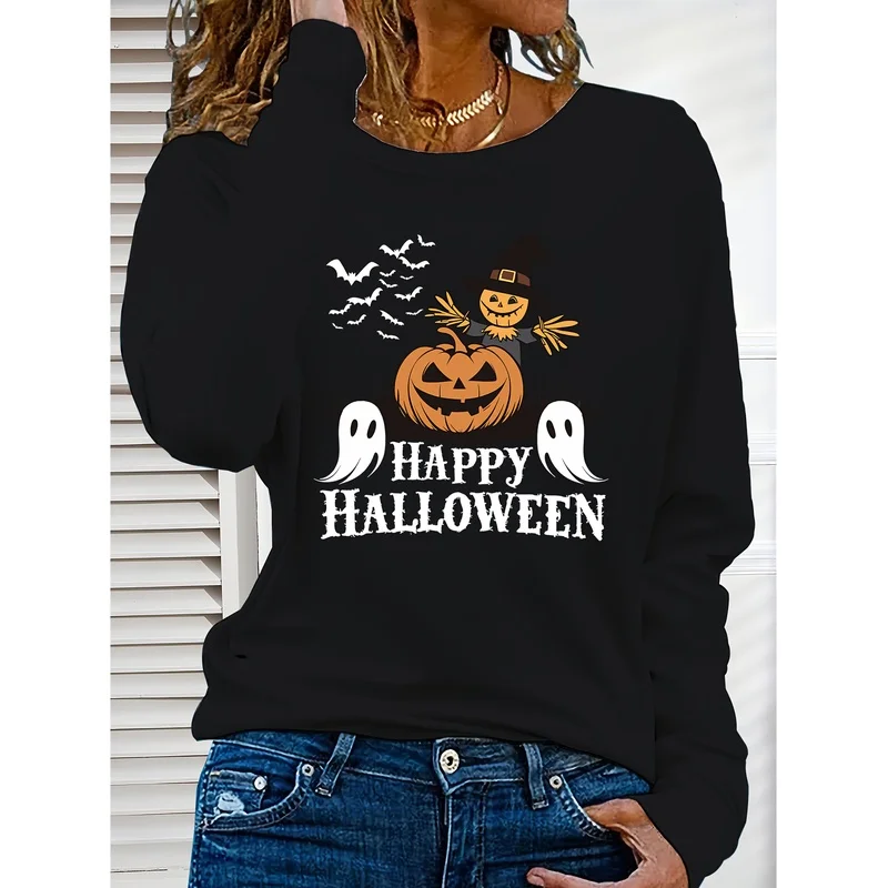 Halloween pattern printed long sleevesTShirt A must-have long-sleeved, round-neck pullover for layering Perfect for vacation tra