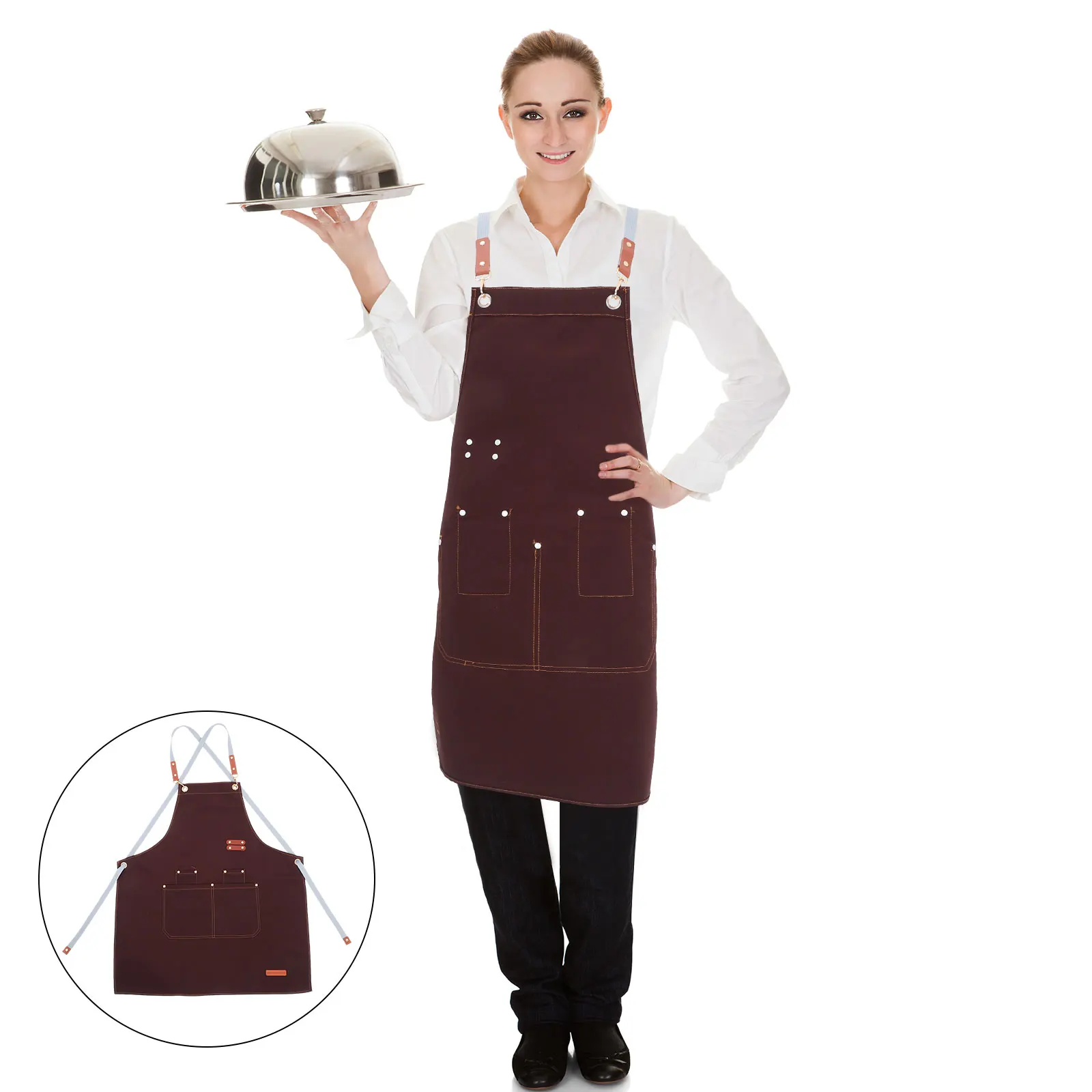 

Waterproof Canvas Full Coverage Oil Proof Adjustable Straps Multiple Pockets Clay Pottery Painting Gardening Work Apron For Men
