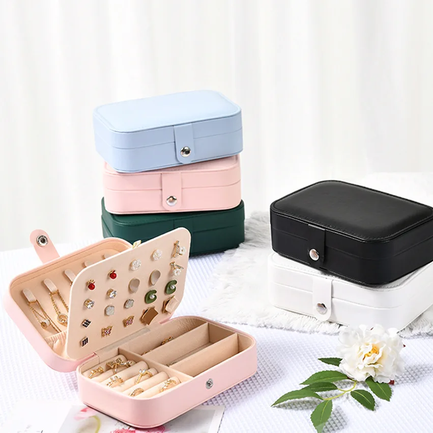 

Portable Jewelry Box Large Capacity Travel Necklace Earrings Ring Jewelry Organizer Display Pu Leather Storage Jewelry Case