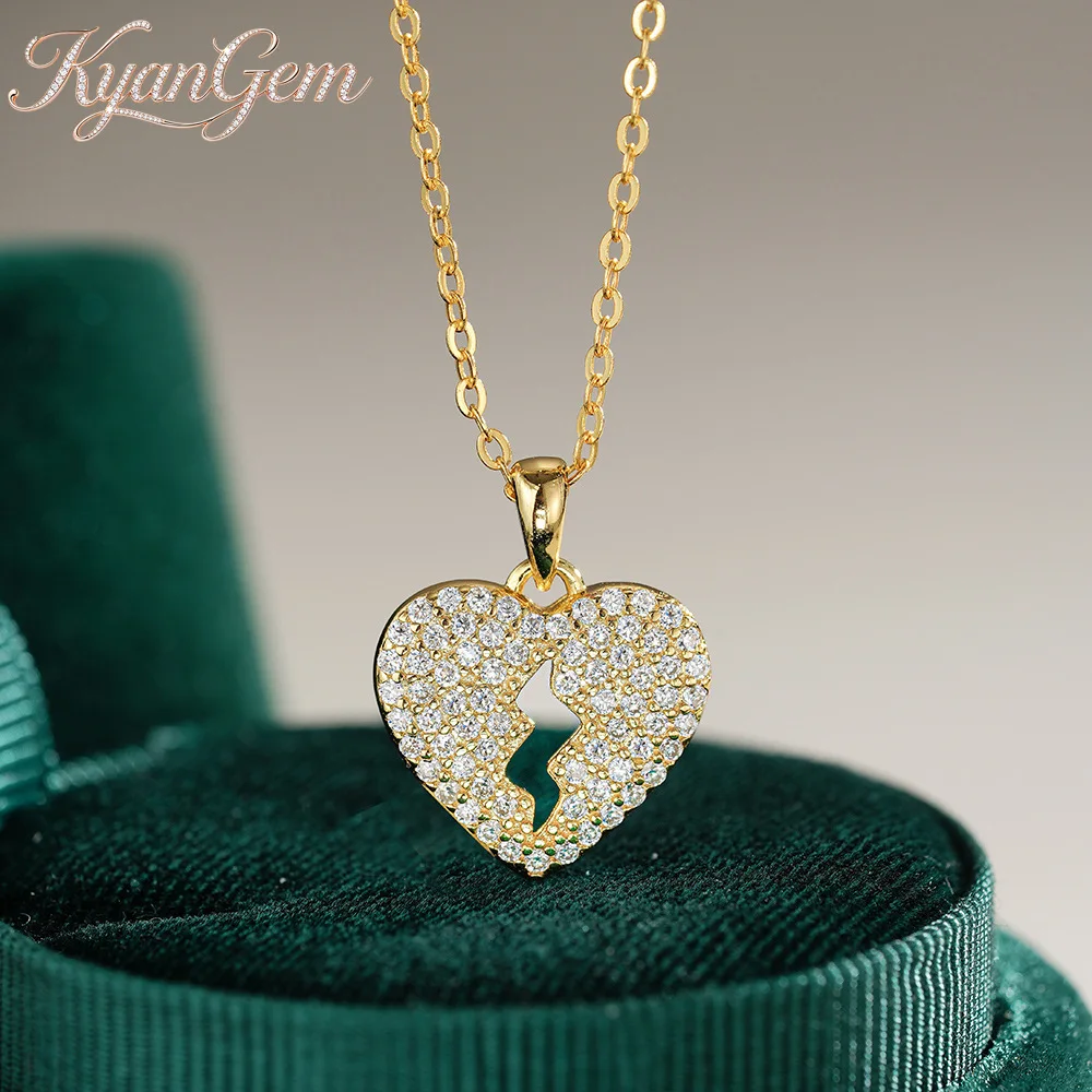 KyanGem Women's Moissanite 18K Gold Necklace Unique Eye-catching Lightning Heart Pendant Fine Jewelry Christmas Gifts