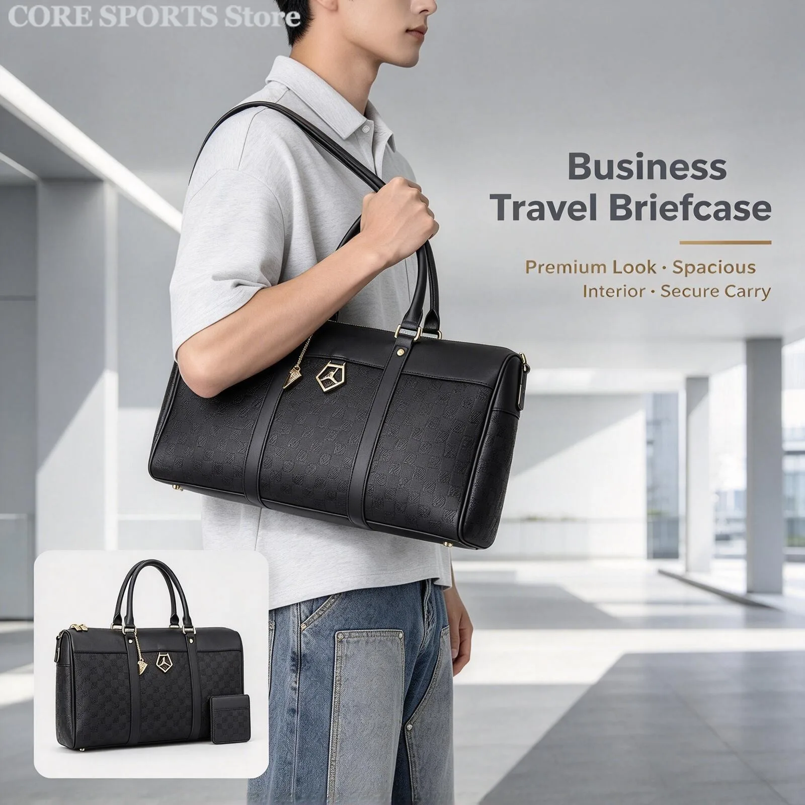 Nike JD2633003AD‑001 Medium Travel Bag Black Large Capacity Handbag Shoulder Weekender Overnight Luggage Bag