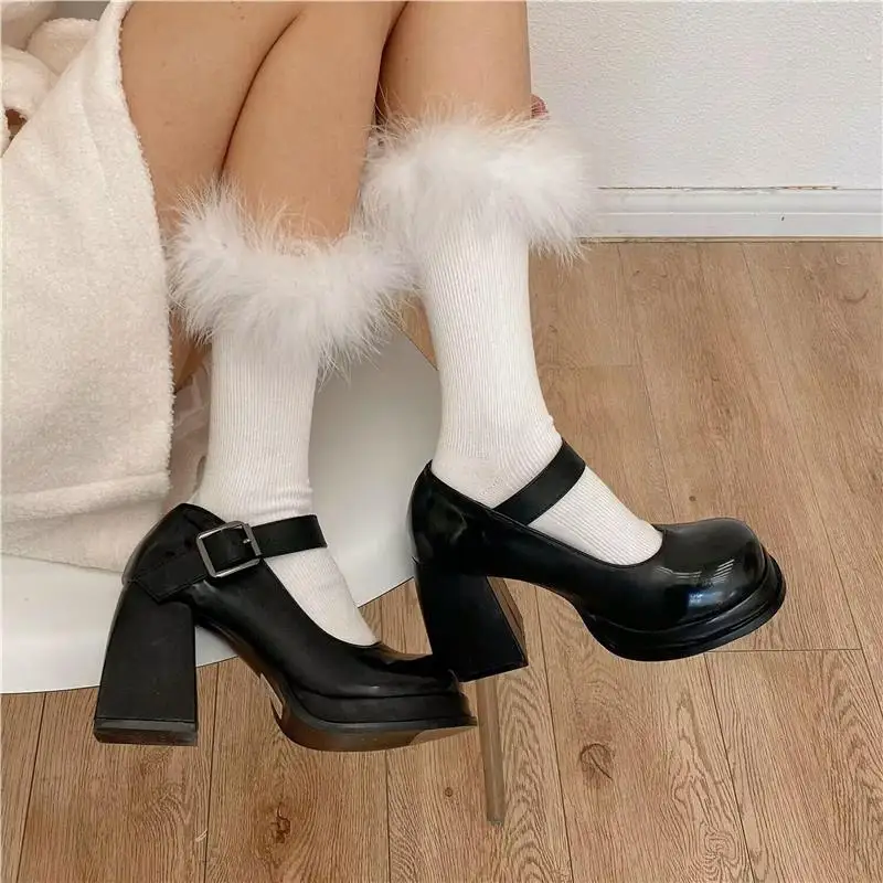 Ladies' Socks Korean Solid Color Feather Sweet Personalized Trend Versatile Mid Socks Comfortable High Quality Socks For Girl
