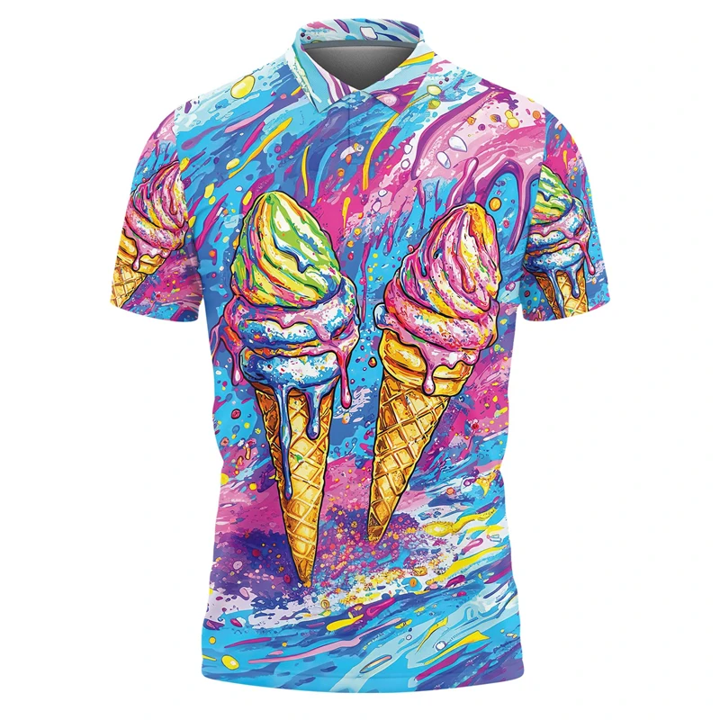 Colorful Ice Cream Graphic Polo Shirts Casual Summer Short Sleeve 3D Printed Men Women T Shirts Loose Harajuku Lapel Kids Tees