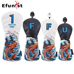 Golf Wood Cover Koi Pattern PU Leather Waterproof Protector Set For Driver Fairway Hybrid Golf Club Head Covers Soft Durable