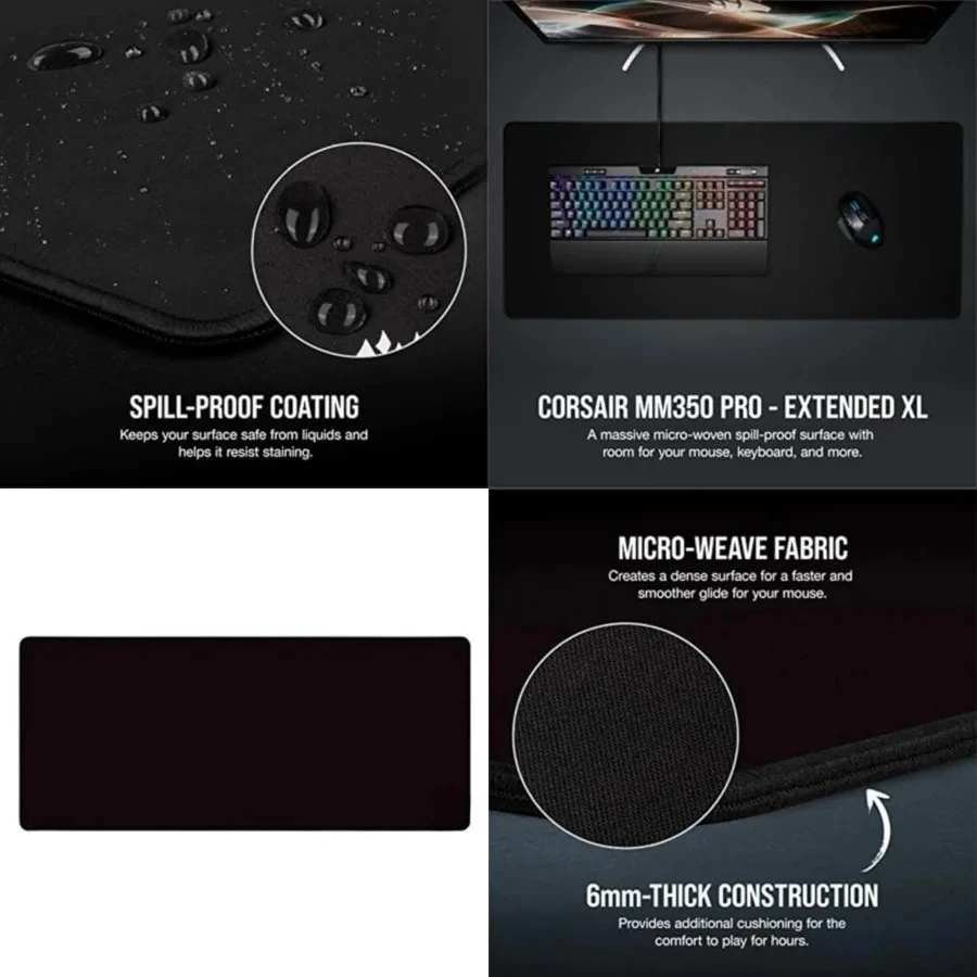 Extended XL Premium Spill-Proof Cloth Gaming Mouse Pad  36.6 Width x 15.7 Height Surface  Black