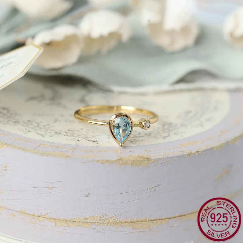 

New S925 sterling silver fashionable and versatile droplet shaped niche design, personalized and simple ring, wedding jewelry