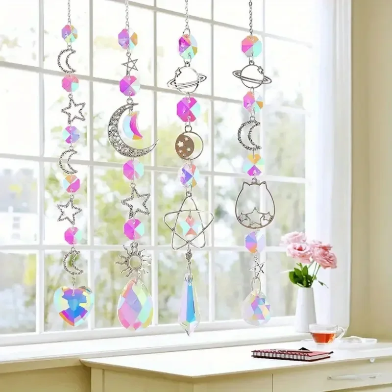 1Pc Galaxy Stars Moon Crystal Hanging Sun Light Catcher For Outdoor Garden Home Bedroom