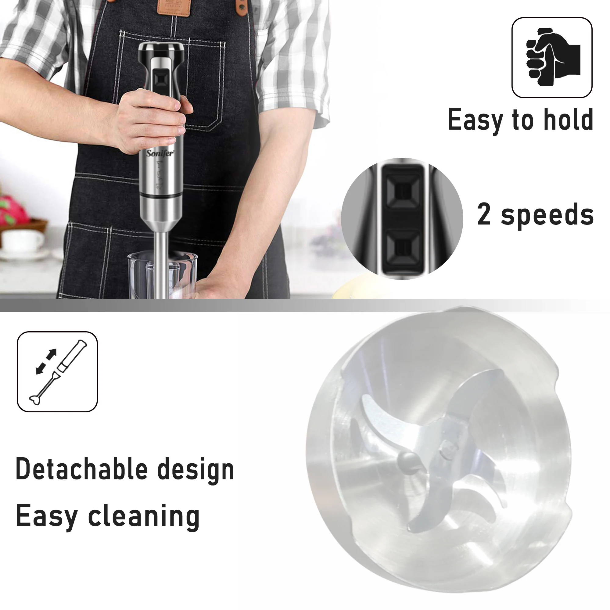 3 in 1 Blender Stainless Steel 2-Speeds Electric Food Mixer Four-blade Ice Crushing Kitchen Vegetable Fruit Stirring Sonifer