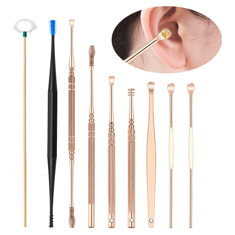 

9 Pcs Ear Cleaner Set Spiral Earplugs and Wax Remover Earplugs and Earplugs Set Ear Cleaner Ear Piercing Kit Home Portable