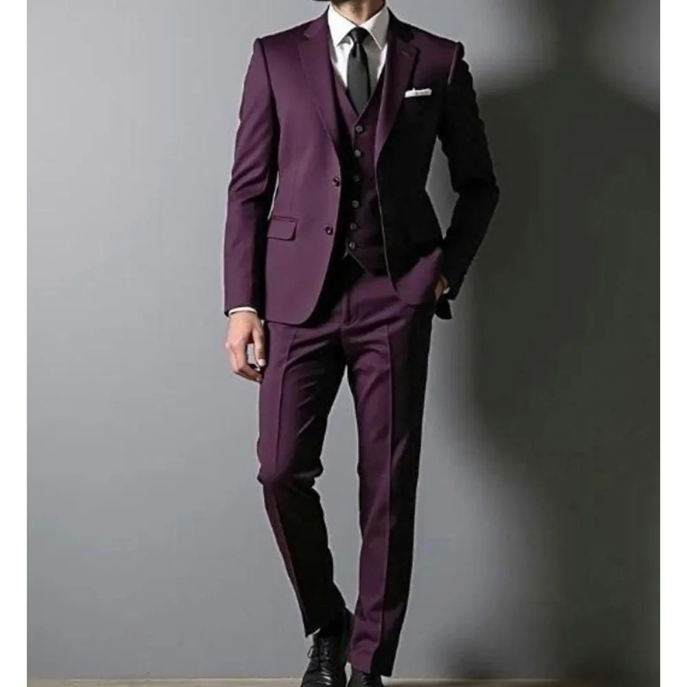 

Men Suit 3 Piece Set Notch Lapel Single Breasted Slim Fit Comfortable Elegant Wedding Groom Suit Business Office Formal Wear Bla