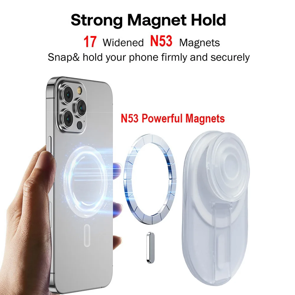 Pemegang soket saku Griptok telepon seluler magnetik dengan dua penyangga dukungan untuk IPhone Samsung braket dudukan pemanjangan jari