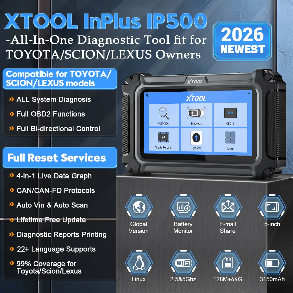 XTOOL InPlus IP500-TLS OBD2 Car Diagnostic Tool Live Data For Toyota/Lexus/Scion With 19+ Reset CAN FD Lifetime Free Updates