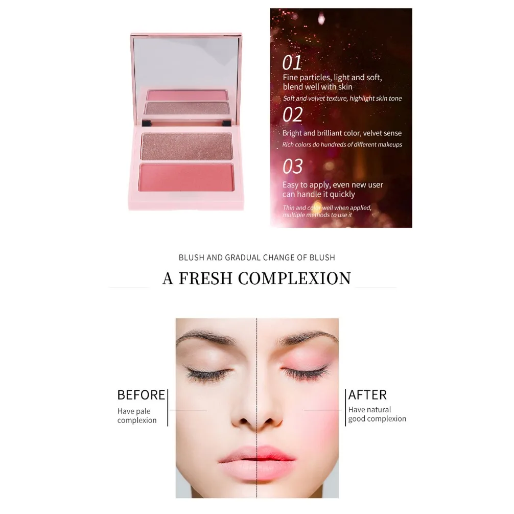Two Tone Blush Highlighter Palette Matte Finish Vegan Makeup Private Label With Custom Logo Wholesale For Beauty Brands