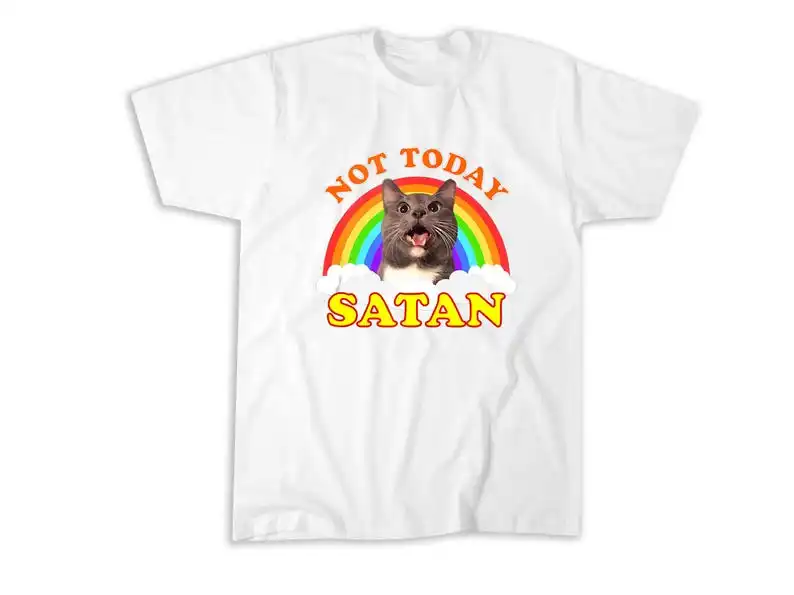 

Not Today Satanic Funny Rainbow Cat Meme T-Shirt Mens Clothing Graphic T Shirts Unisex Cotton Vintage Round Neck
