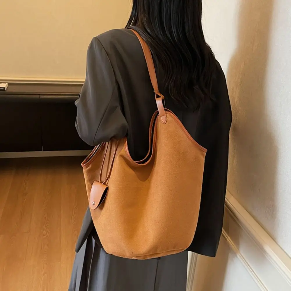 

Simple Large Capacity Suede Shoulder Bag Retro Solid Color Ladies Tote Bag Korean Style Fashion Brown Handbag Autumn and Winter