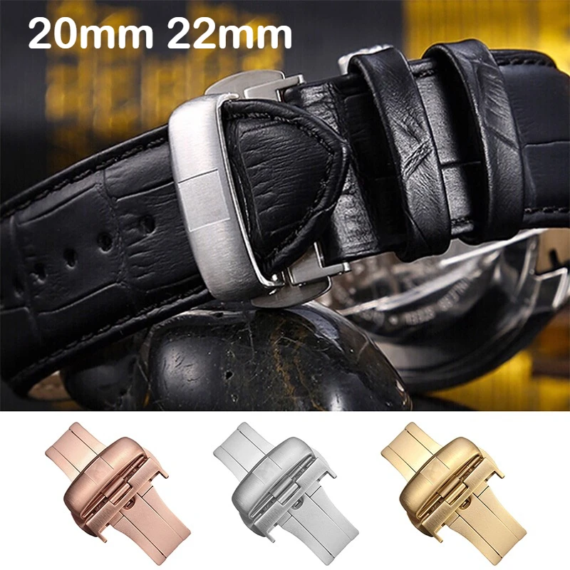 Пряжка-бабочка, автоматическая застежка с двойным щелчком из нержавеющей стали, ремешок для ремешка для часов 20 мм 22 мм, ремешок для часов, застежка
