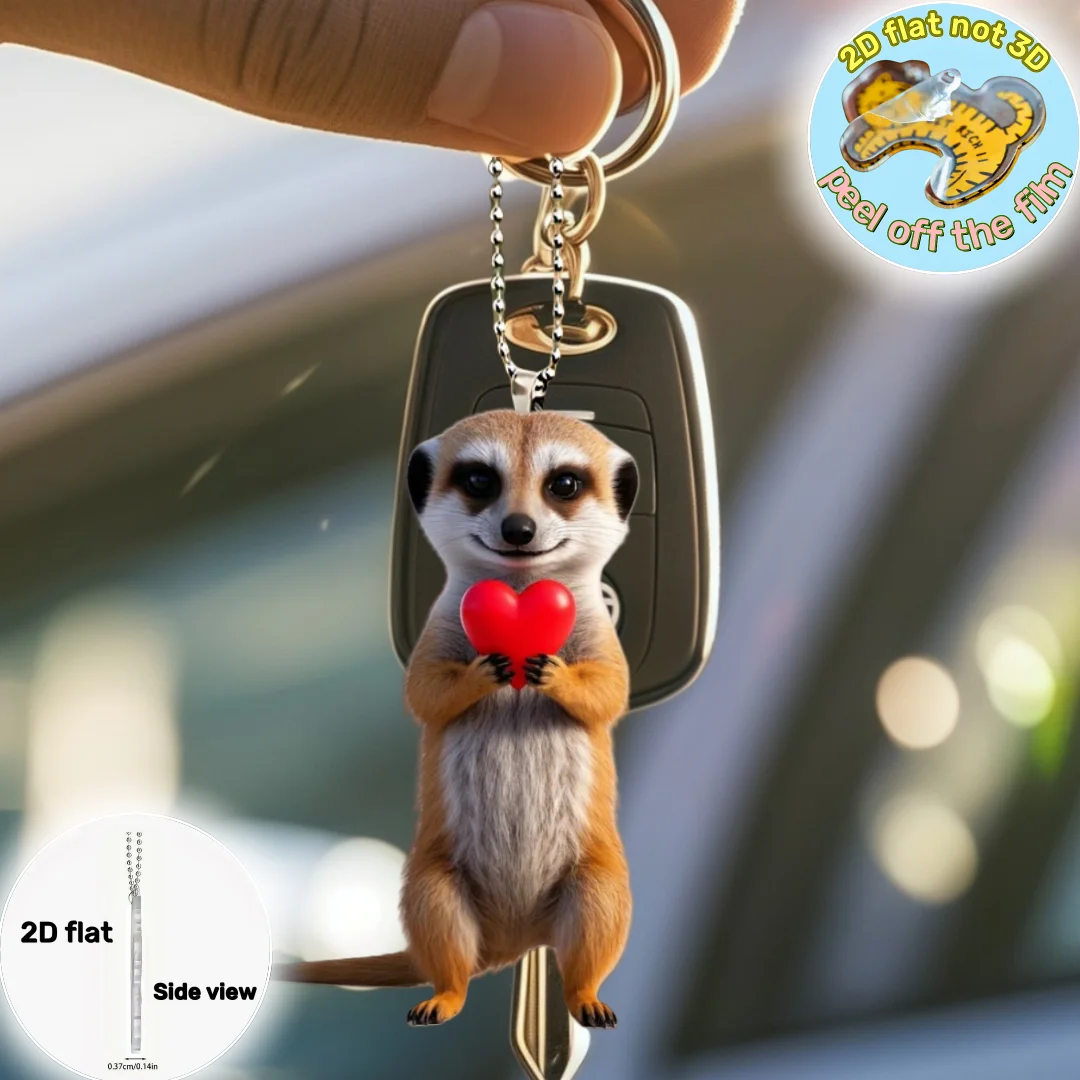 Llavero con colgante de corazón de suricata, colgante de adorno acrílico plano 2D con temática de amor, decoración colgante para coche, bolsos, festivo, regalo