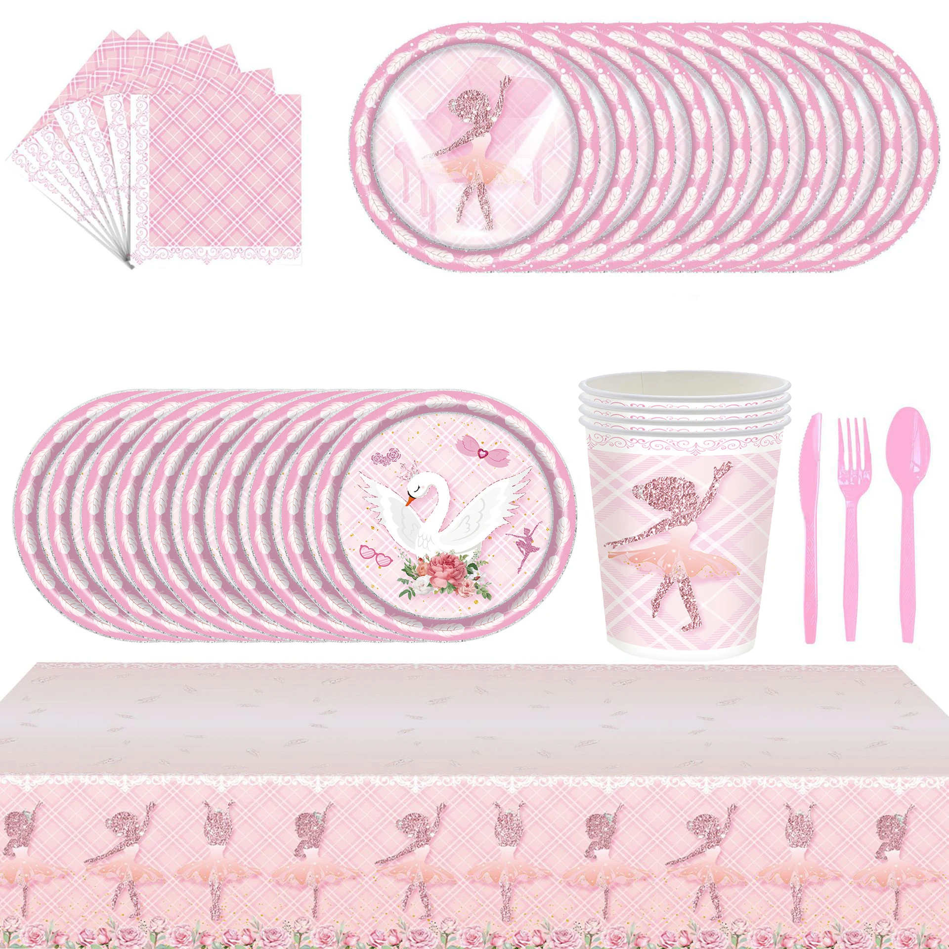 Pink Girl Birthday Party Decorations Ballet Princess Banner Balloon Cake plate Girl One 1st Birthday Party DIY Baby shower decor