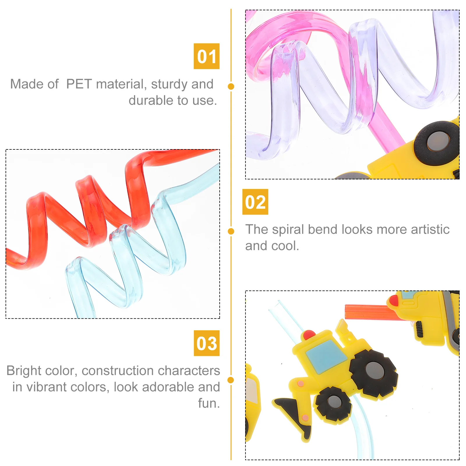 

8pcs Reusable Construction Straws Spiral Plastic Kids Party Favors Bright Color Theme Supplies Milk Tea Shop Decorations Kitchen