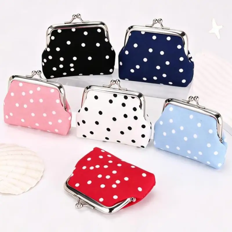 Kiss Lock Closure Polka Dot Coin Purse Compact Shape Travel Cosmetic Bag Lightweight Multifunctional Clutch Coin Purse