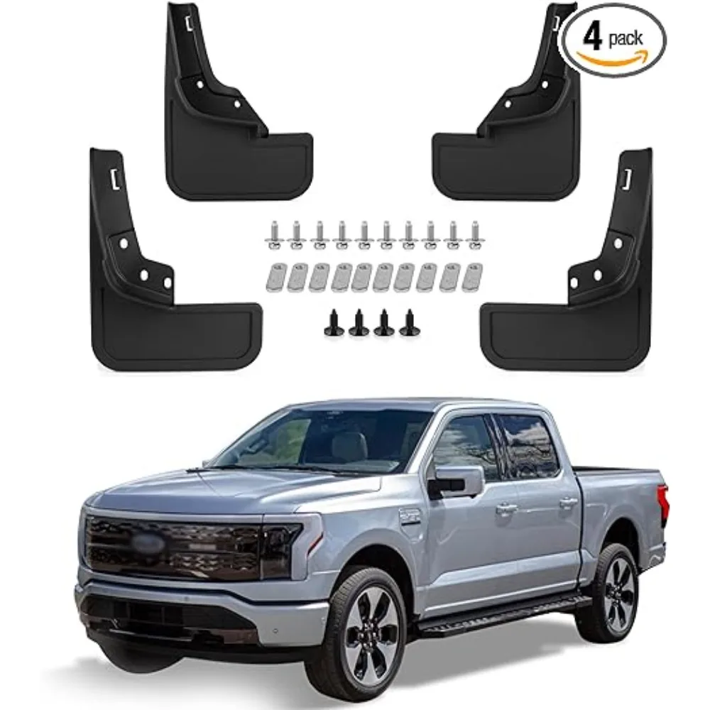 

Car Mud Guard Kit Splash Guards Mudguards Mudflaps with Hardware Kits Front and Rear for Ford F150 Lightning 2021-2024