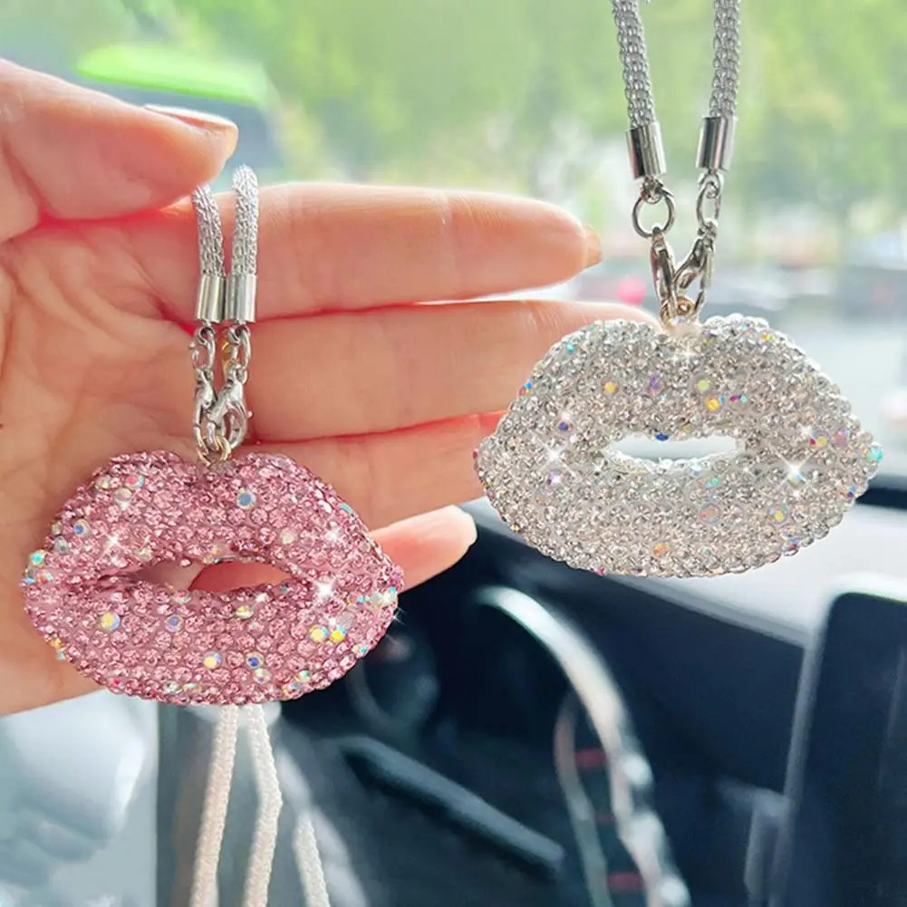 

Car Rearview Mirror Pendant Easy to Hang Lip-Shaped Sparkling Rhinestones Car Rear View Mirror Charms Hanging Charms